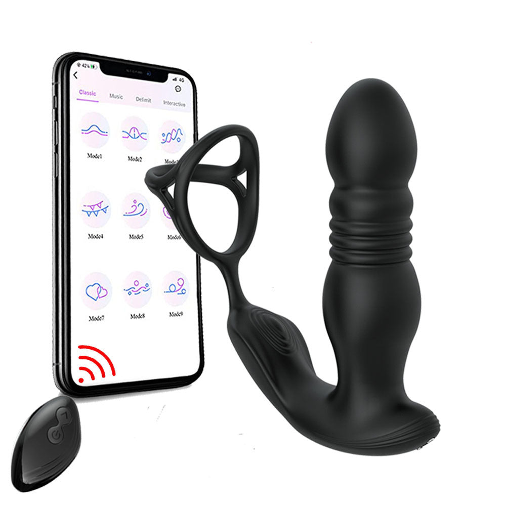 Retractable Back Court Lock APP Vibrating Ring Prostate Massager