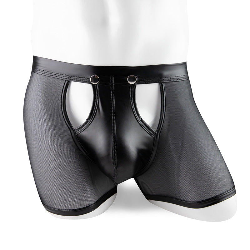 Men's Underwear Patent Leather Stitching Mesh