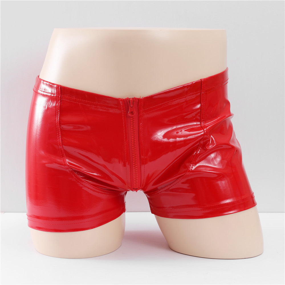 Men's Zipper Bright Leather PU Leather Pants Underwear
