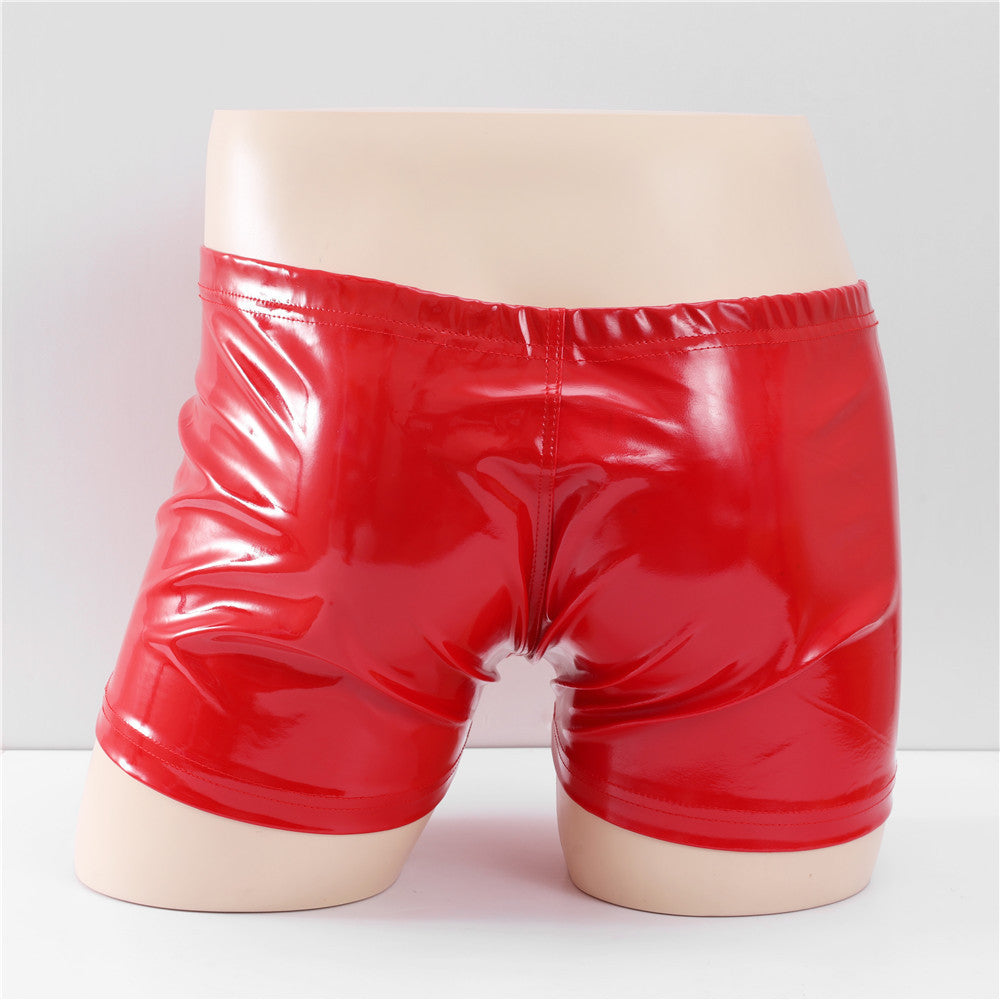 Men's Zipper Bright Leather PU Leather Pants Underwear