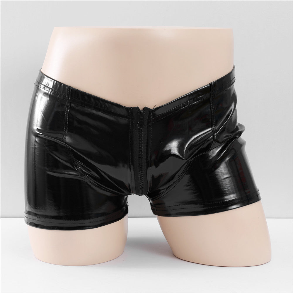 Men's Zipper Bright Leather PU Leather Pants Underwear